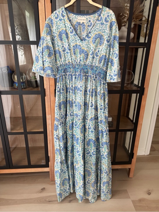 Sohana Dresses & Skirts - Sohana block print maxi dress cotton Zoey floral smocked tiered ruffle boho